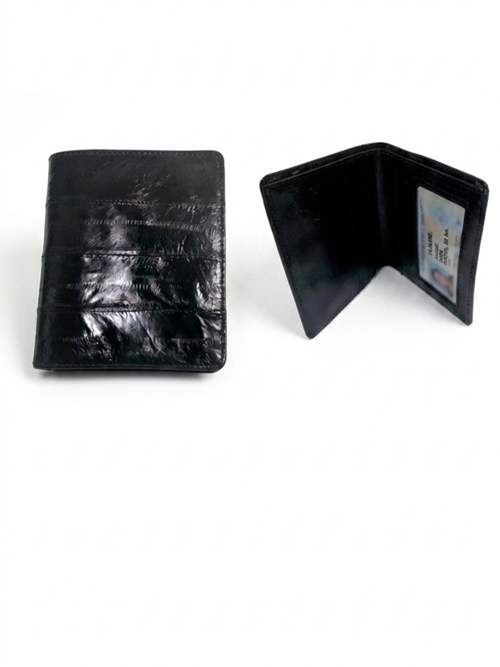 Eel Skin Vintage 80s Leather Bifold Wallet ID Window Slots Card Case Minimalist